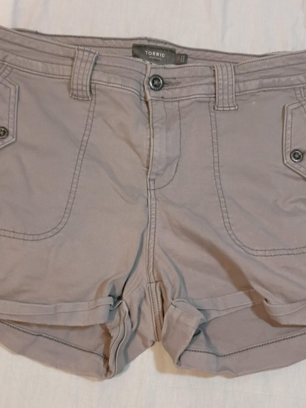 Torrid Cargo Shorts Women's 14 Khaki Beige Plus Size Rolled Hem Utility Summer C